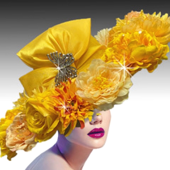 Magnificant Large Brim Couture Floral Hat Jeweled Butterfly Derby Easter Church - Picture 1 of 1